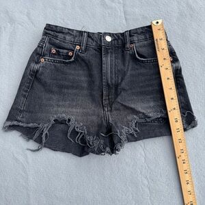 Zara High Waist Black Denim Shorts – Distressed Frayed Hem, Size 2